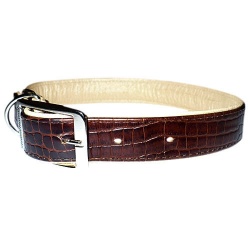 Ошейник кожаный Collar ALLIGATOR, коричневый верх/перламутровый низ, XXS. Collar (Коллар)